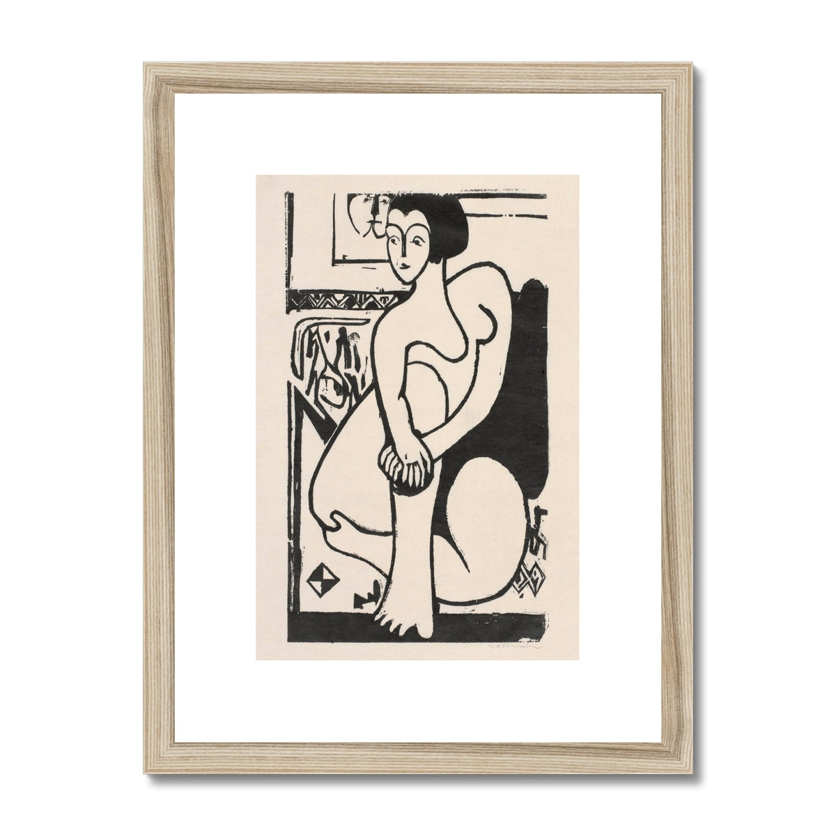 Art, Modern, Woodcut, Beige, Cream, Black, Female, Woman, Beauty, Nude