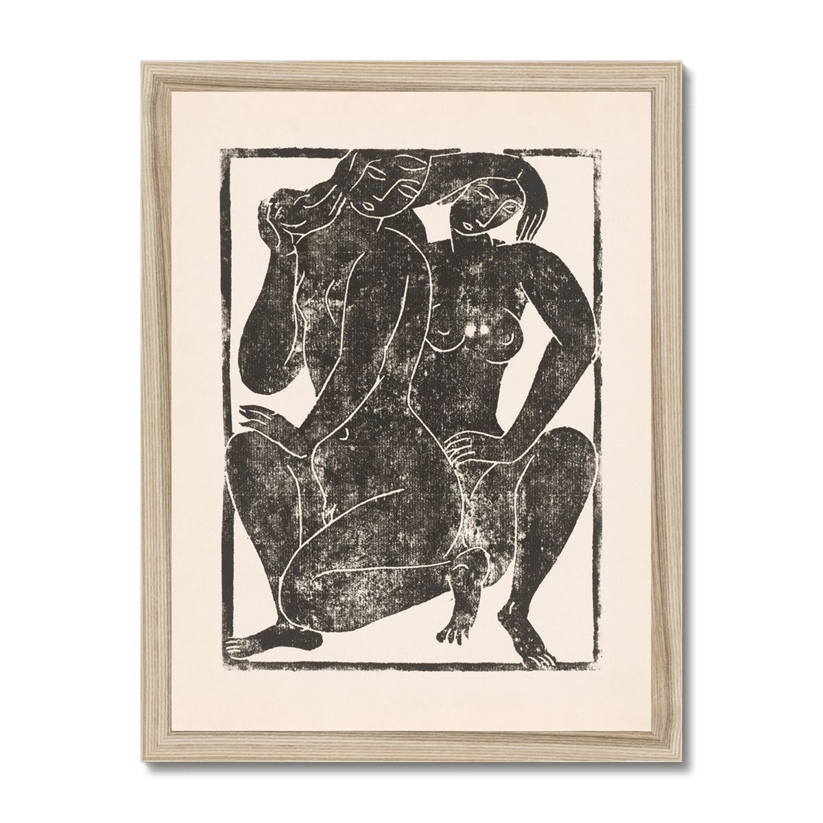 Two Crouching Naked Women | Framed Print